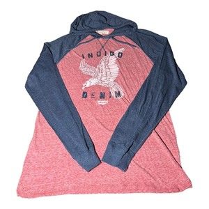Levi’s Strauss Indigo Denim Lightweight Red Hooded Sweater Mens Size Large